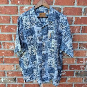 Magellan Sportswear Button Down Mens XL Blue Tropical Fish Block Print Shirt